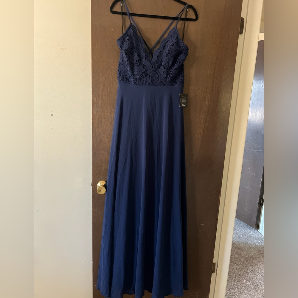 NWT Lulu's Deep Blue Lace Maxi Dress